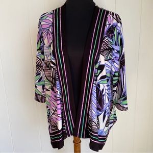 K Woman Collection Tunic Jacket in Black and Tropical Print Pink and Green 14W